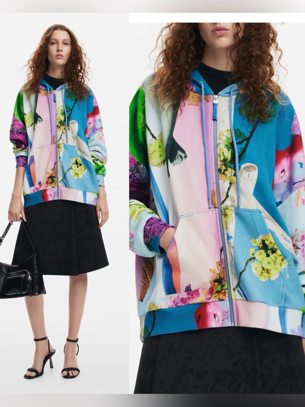 Desigual Airplane Cotton Hoodie Artsy Abstract Unique , Small